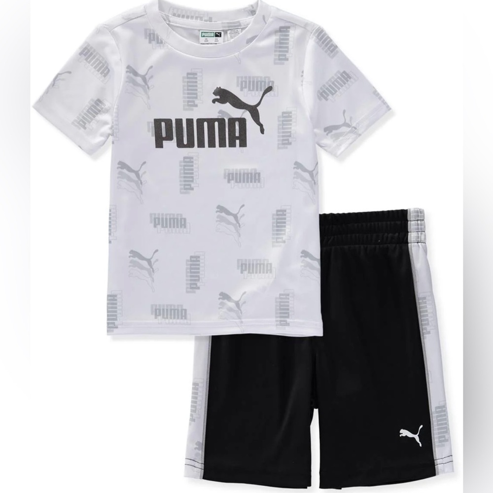 2pc Puma short sleeve shirt with black jersey shorts for boys/ Size: 0/3 months